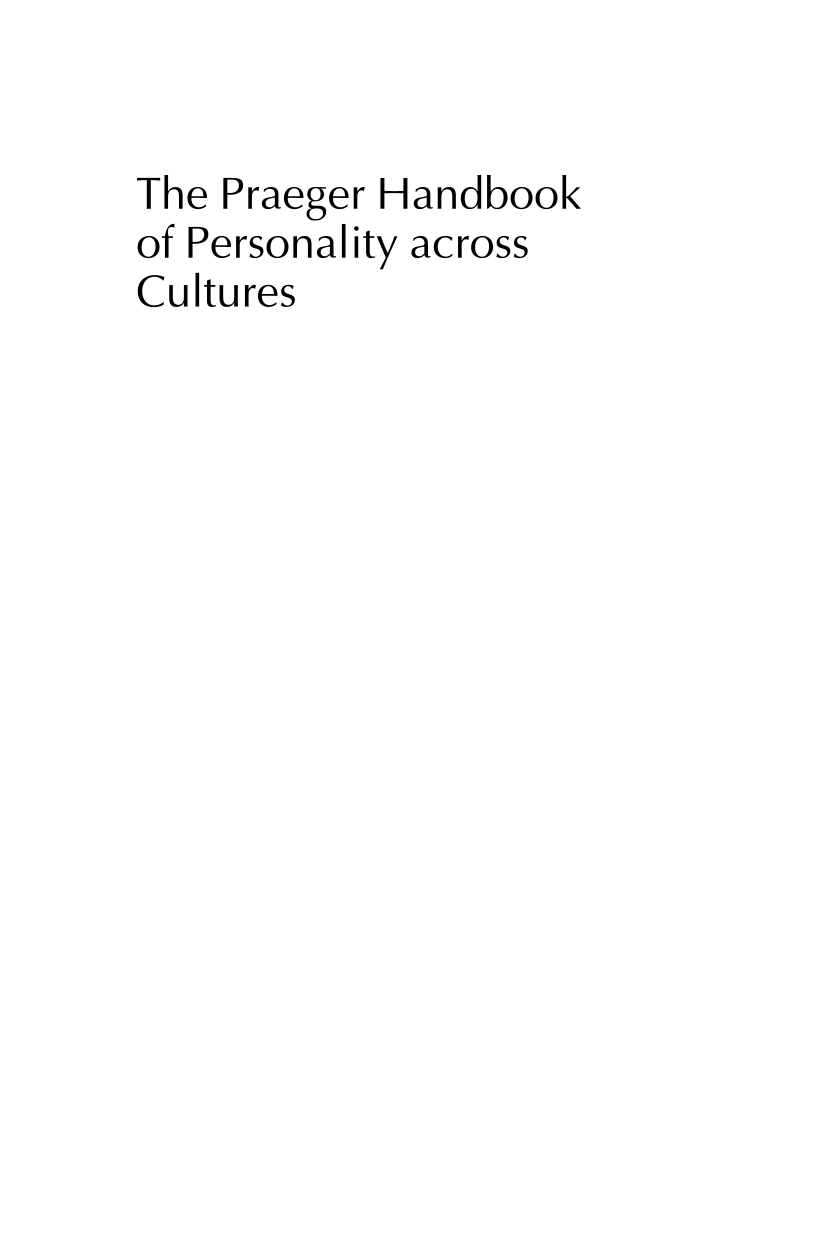 The Praeger Handbook of Personality Across Cultures [3 volumes] page i
