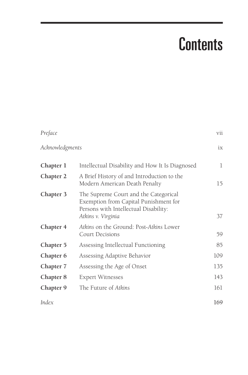 Intellectual Disability and the Death Penalty: Current Issues and Controversies page v