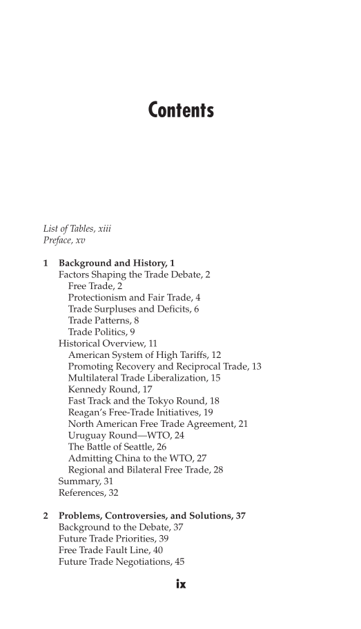 U.S. Trade Issues: A Reference Handbook page ix