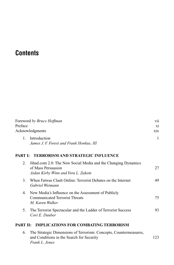 Influence Warfare: How Terrorists and Governments Fight to Shape Perceptions in a War of Ideas page v