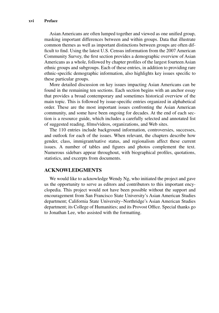 Encyclopedia of Asian American Issues Today [2 volumes] page xvi