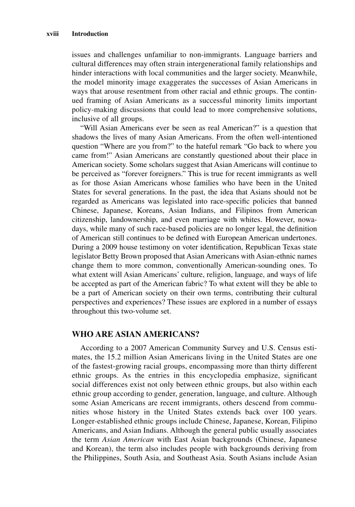 Encyclopedia of Asian American Issues Today [2 volumes] page xviii