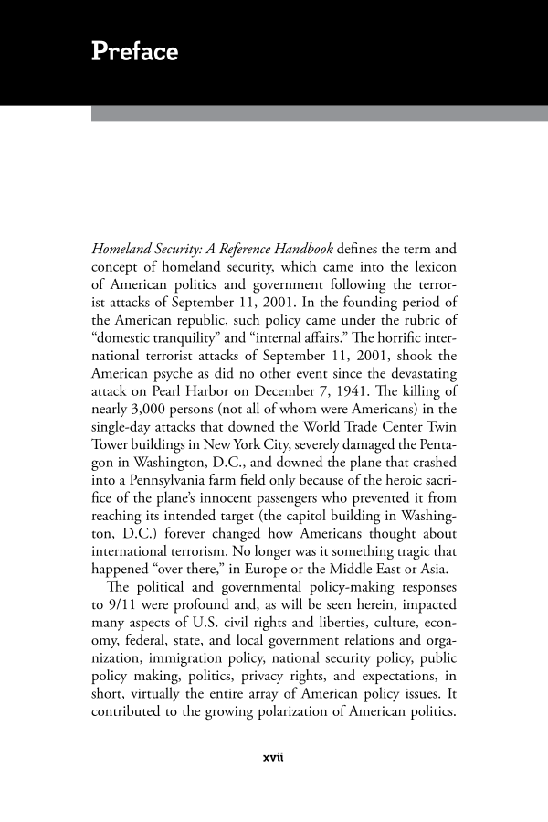 Homeland Security: A Reference Handbook page xvii