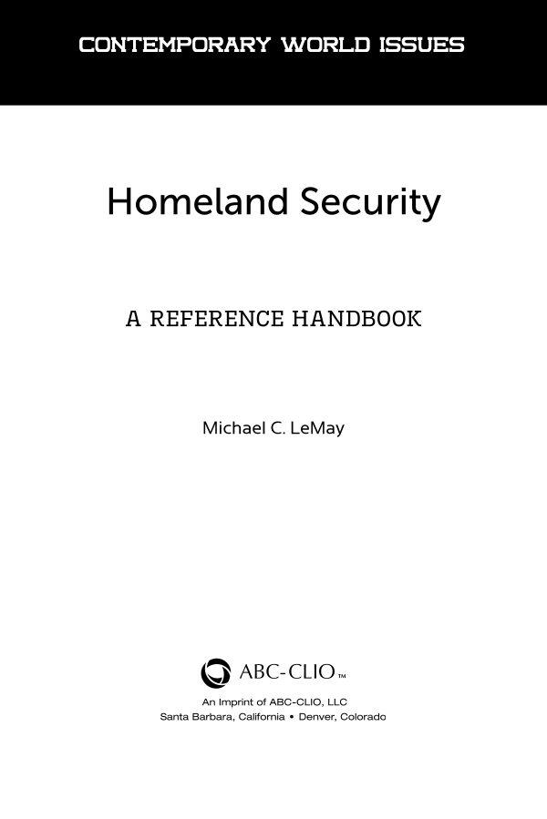 Homeland Security: A Reference Handbook page v