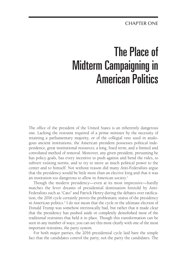 Midterm Campaigning and the Modern Presidency: Reshaping the President's Relationship with Congress page 1