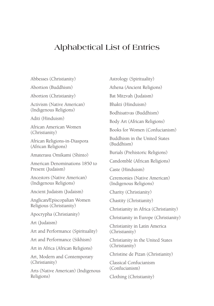 Encyclopedia of Women in World Religions: Faith and Culture across History [2 volumes] page 1:xvii
