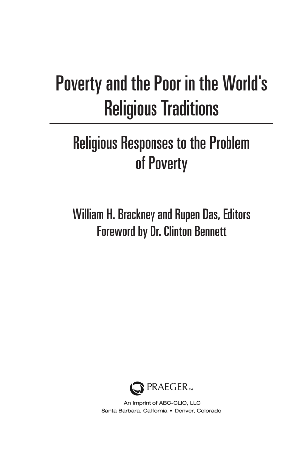 Poverty and the Poor in the World's Religious Traditions: Religious Responses to the Problem of Poverty page iii