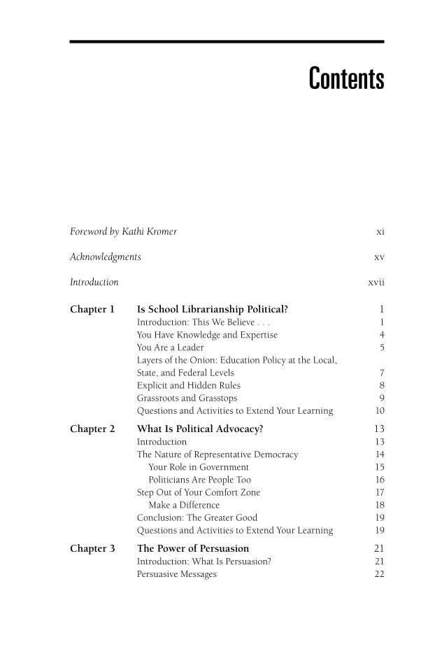 Political Advocacy for School Librarians: Leveraging Your Influence page vii1