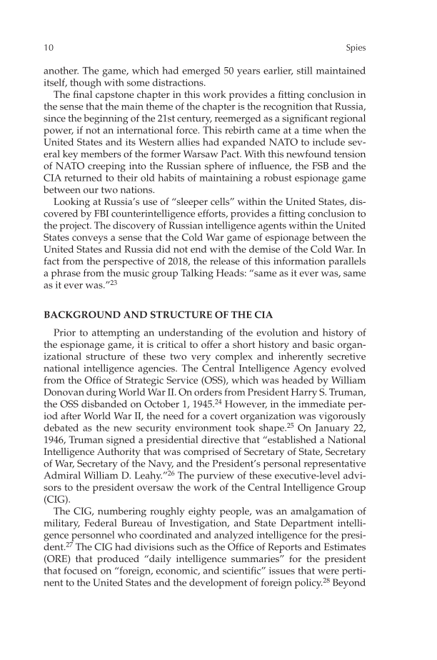Spies: The U.S. and Russian Espionage Game From the Cold War to the 21st Century page 10