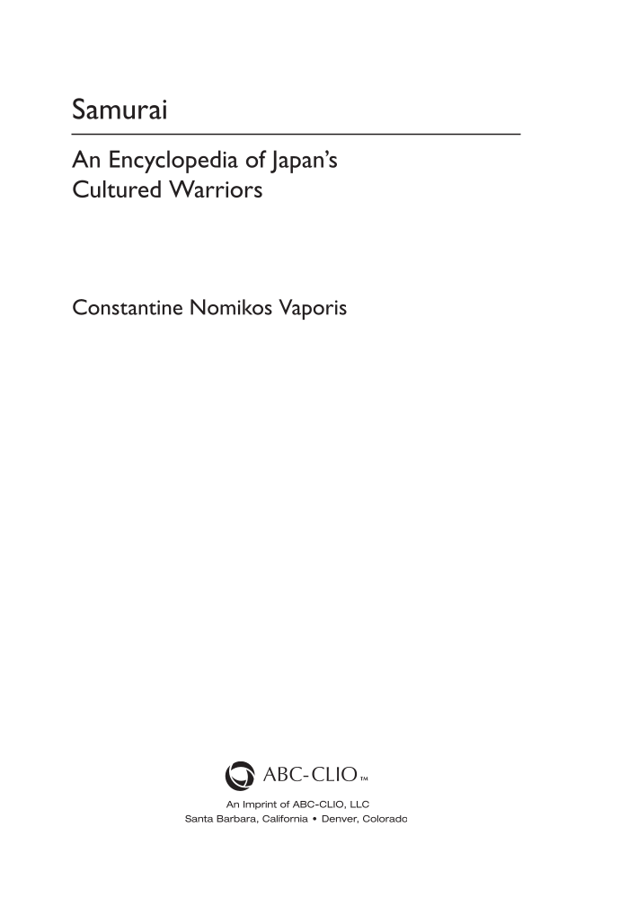 Samurai: An Encyclopedia of Japan's Cultured Warriors page iii