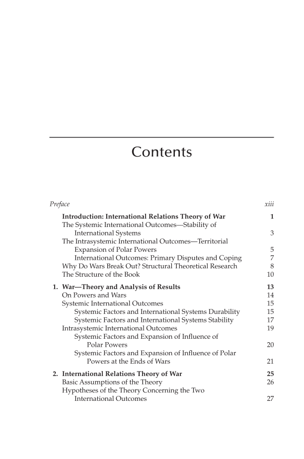 International Relations Theory of War page vii