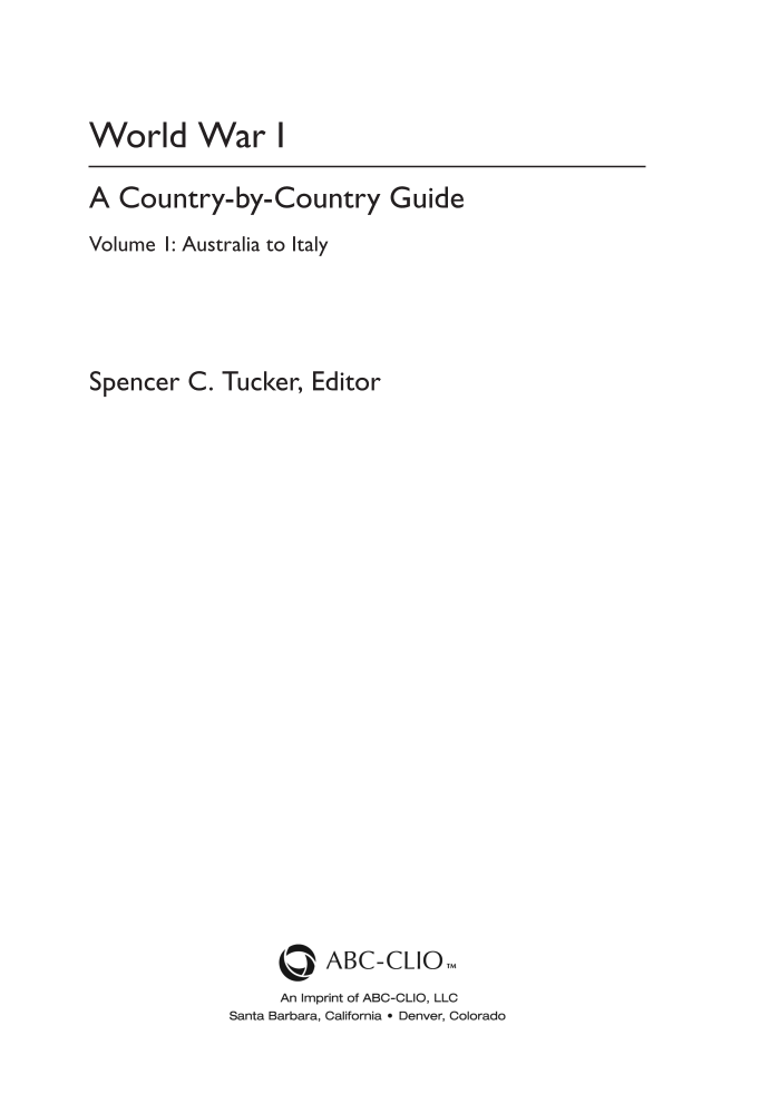 World War I: A Country-by-Country Guide [2 volumes] page v1-iii