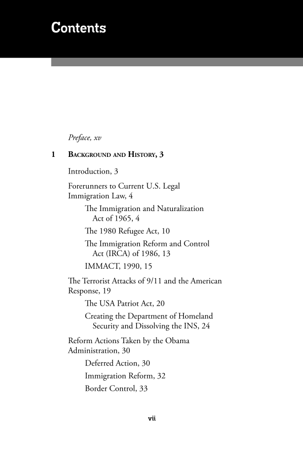 Immigration Reform: A Reference Handbook page vii1