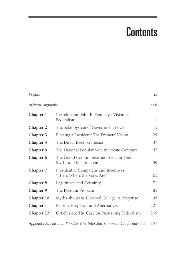 Saving the Electoral College: Why the National Popular Vote Would Undermine Democracy page vii