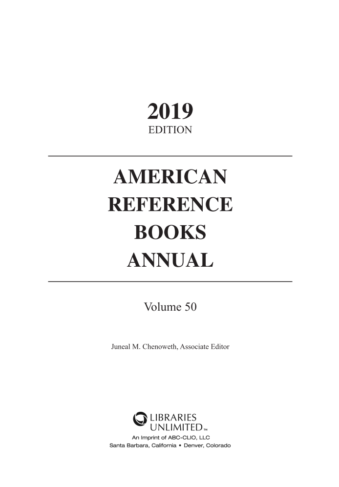 American Reference Books Annual: 2019 Edition, Volume 50 page iii