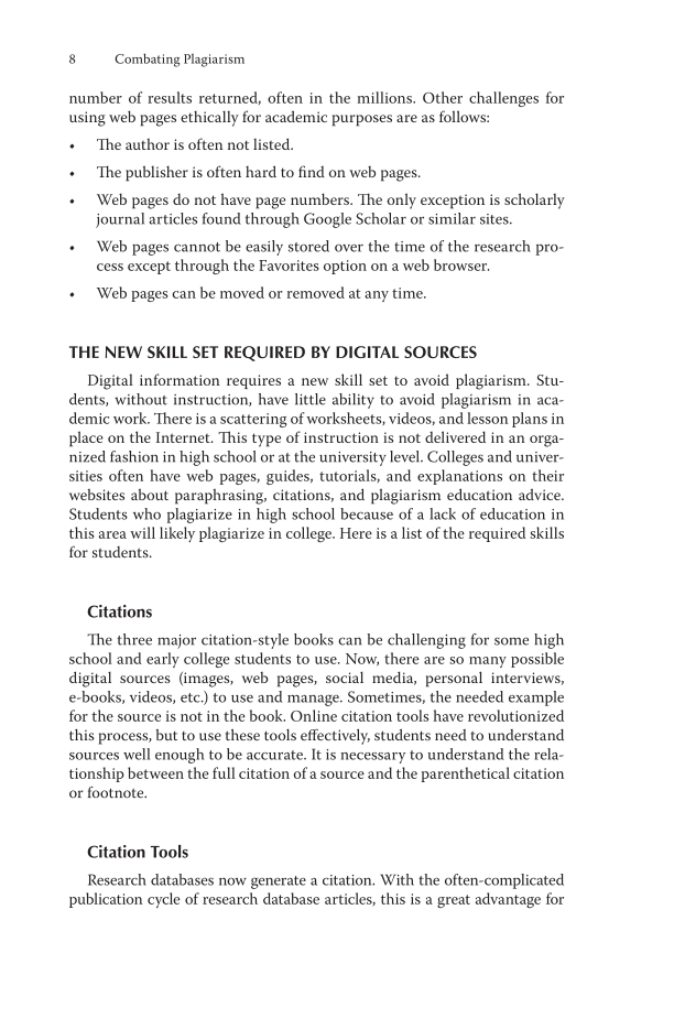 Combating Plagiarism: A Hands-On Guide for Librarians, Teachers, and Students page 8
