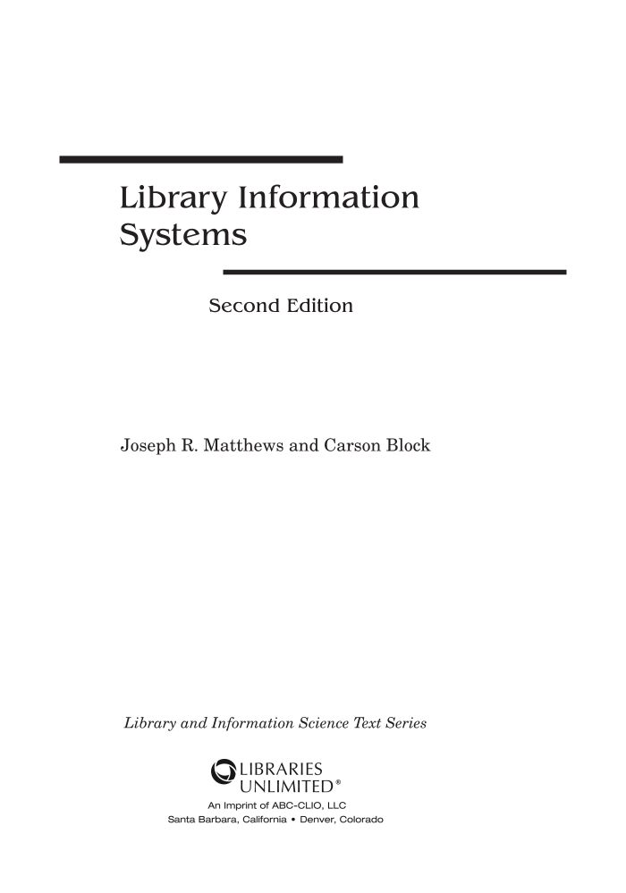 Library Information Systems, 2nd Edition page iii