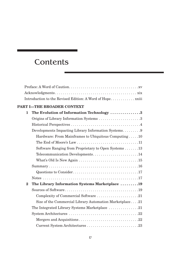 Library Information Systems, 2nd Edition page v