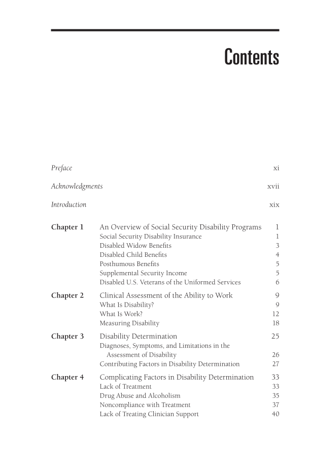 Navigating Social Security Disability Programs: A Handbook for Clinicians and Advocates page vii