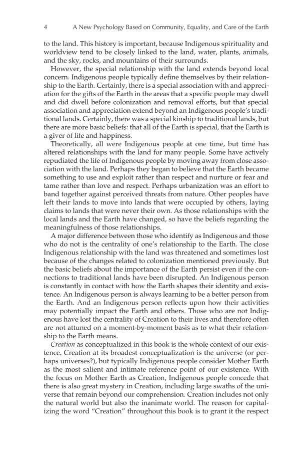 A New Psychology Based on Community, Equality, and Care of the Earth: An Indigenous American Perspective page 4