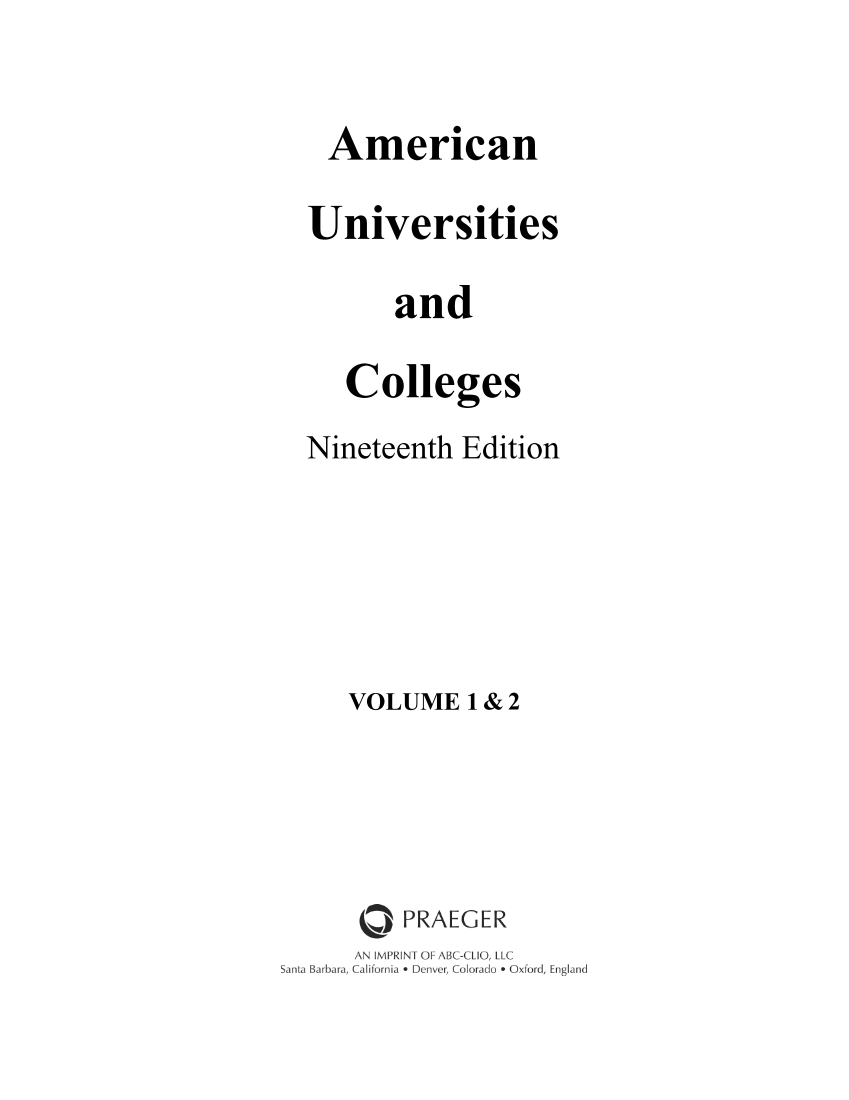 American Universities and Colleges, 19th Edition [2 volumes] page V1_iii