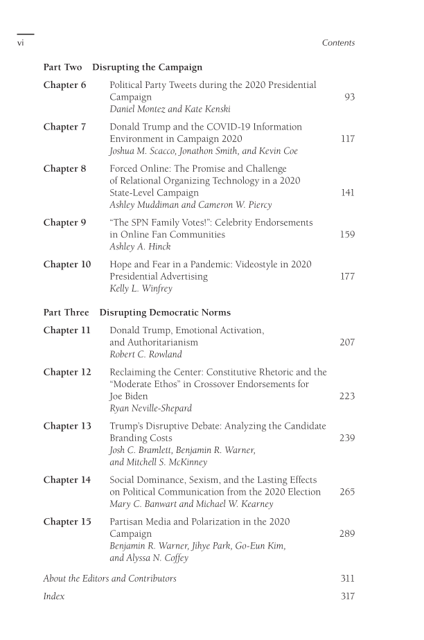 Democracy Disrupted: Communication in the Volatile 2020 Presidential Election page vi
