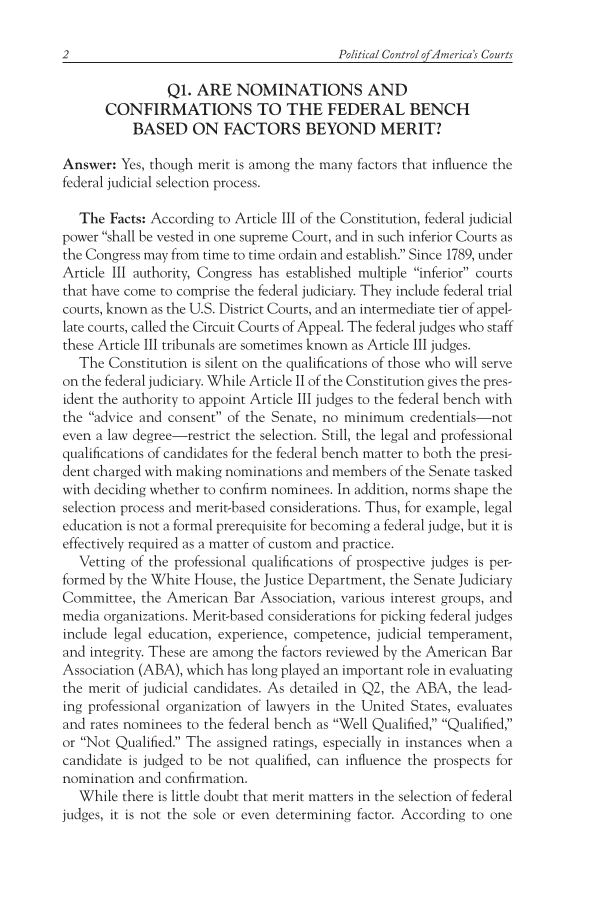Political Control of America's Courts: Examining the Facts page 2