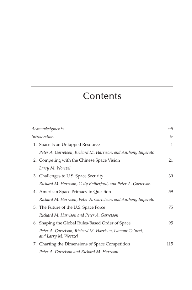 The Next Space Race: A Blueprint for American Primacy page v
